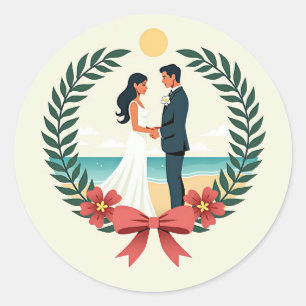 Adesivo Redondo Emblem Sticker de Casamento de Praia