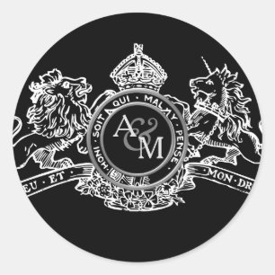 Adesivo Redondo Emblema branco preto do casamento da coroa do