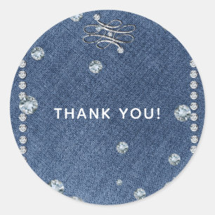 Adesivo Redondo Emblema Brilho Denim & Diamantes Favor Tendência