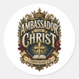 Adesivo Redondo Emblema Cristão Versículo Bíblico Embaixador de Cr