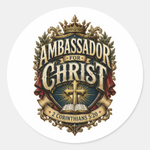 Adesivo Redondo Emblema Cristão Versículo Bíblico Embaixador de Cr