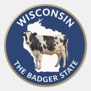 Adesivo Redondo Emblema da Vaca Leiteira de Wisconsin 🐄