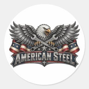 Adesivo Redondo Emblema de Águia de Aço Americano