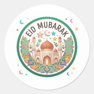 Adesivo Redondo Emblema de Arte Islâmica Colorido Eid Mubarak