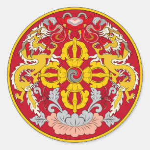 Adesivo Redondo Emblema de Bhutan. Motivo do dragão