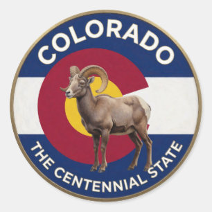 Adesivo Redondo Emblema de Carneiro Bighorn do Colorado 🐏