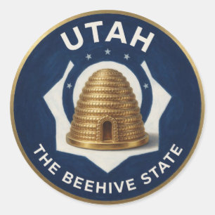 Adesivo Redondo Emblema de Colmeia de Utah 🐝