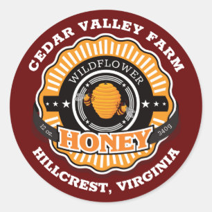 Adesivo Redondo Emblema de Colmeia Vermelho escuro de mel