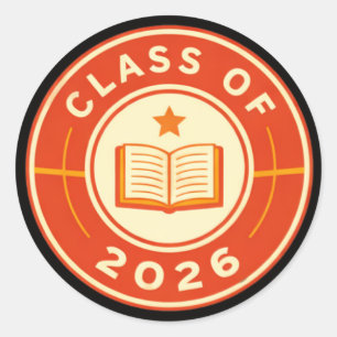 Adesivo Redondo Emblema de Faculdade Vintage Turma de 2026 Graduaç