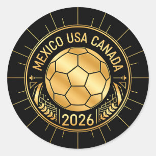 Adesivo Redondo Emblema de Futebol Dourado 2026 México EUA Canad