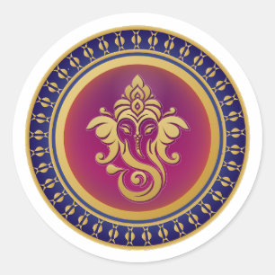 Adesivo Redondo Emblema de Ganesha Dourado Luxuoso Mandala Hindu A