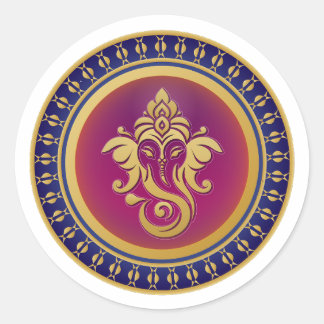Adesivo Redondo Emblema de Ganesha Dourado Luxuoso Mandala Hindu A