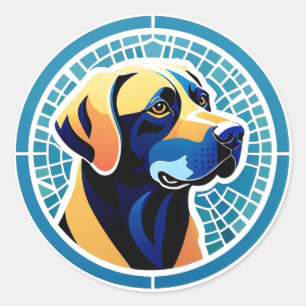 Adesivo Redondo Emblema de Logotipo de Cabeça de Cachorro Geométri