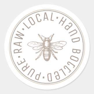 Adesivo Redondo Emblema de Mão Puro, Engarrafado, Engarrafado, Mel