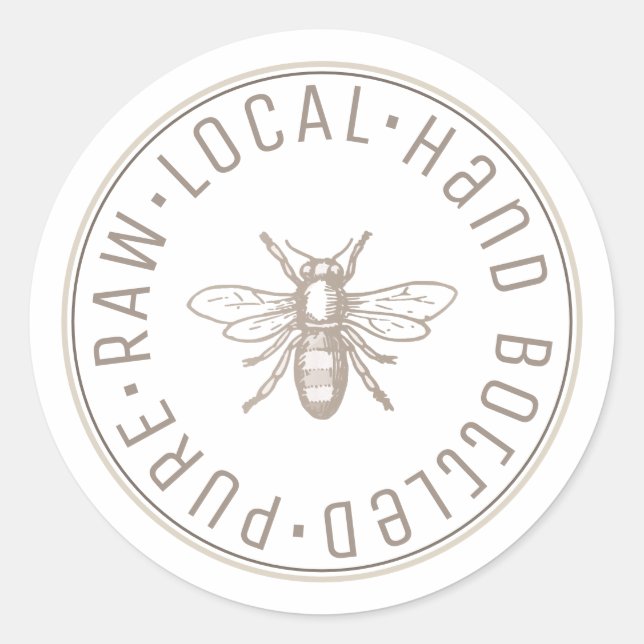 Adesivo Redondo Emblema de Mão Puro, Engarrafado, Engarrafado, Mel (Frente)