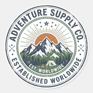 Adesivo Redondo Emblema de Montanha de Aventura ao Ar Livre Retro