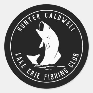 Adesivo Redondo Emblema de pesca personalizado preto