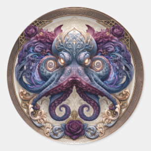 Adesivo Redondo Emblema de polvo Steampunk com rosas roxas