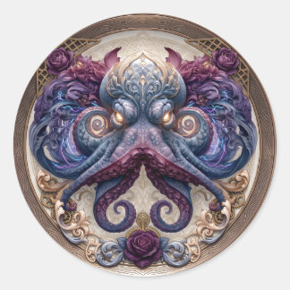 Adesivo Redondo Emblema de polvo Steampunk com rosas roxas