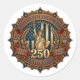 Adesivo Redondo Emblema do 250º Aniversário Americano em Homenagem