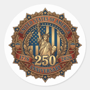 Adesivo Redondo Emblema do 250º Aniversário Americano em Homenagem