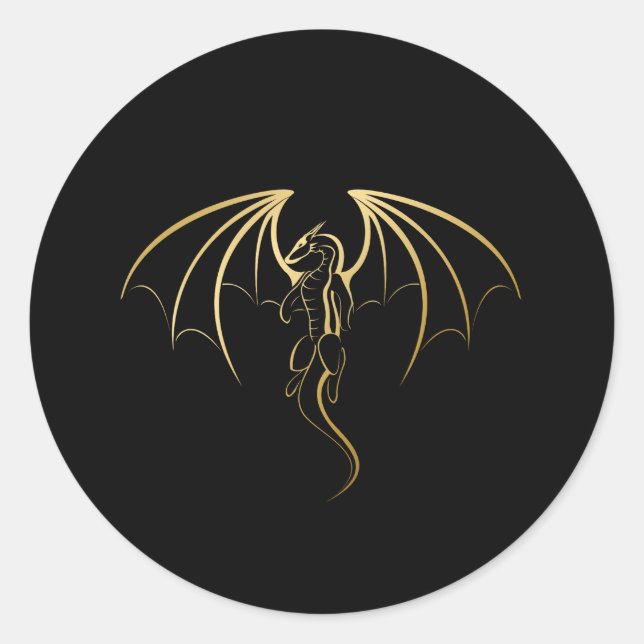 Adesivo Redondo Emblema do dragão lendário do Ouro metálico (Frente)