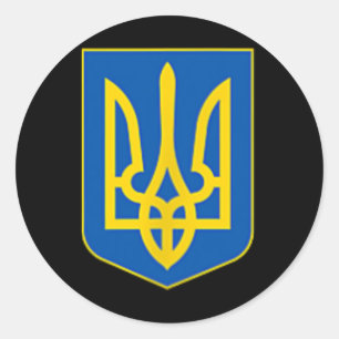 Adesivo Redondo Emblema do Tridente Ucraniano Brasão de Armas Logo