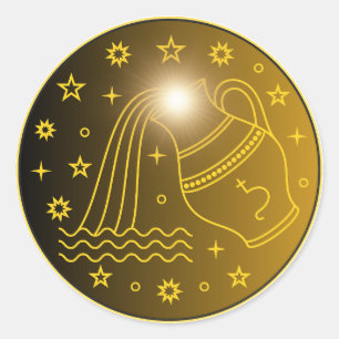Adesivo Redondo Emblema do Zodíaco Aquário Símbolo Celestial Min