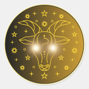 Adesivo Redondo Emblema do Zodíaco de Capricórnio   Símbolo Celest
