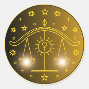 Adesivo Redondo Emblema do Zodíaco de Libra Símbolo Celestial Mi
