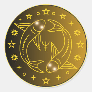 Adesivo Redondo Emblema do Zodíaco de Peixes   Símbolo Celestial M