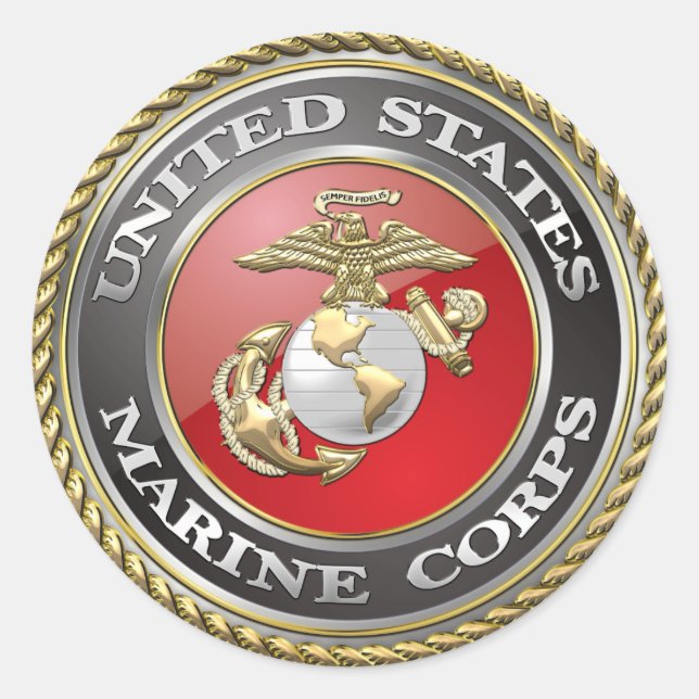 Adesivo Redondo Emblema e uniforme do USMC [3D] (Frente)