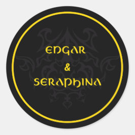 Adesivo Redondo Emblema Gótico Preto e Dourado