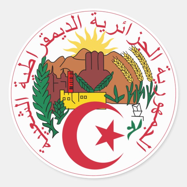 Adesivo Redondo Emblema nacional da Argélia (Frente)