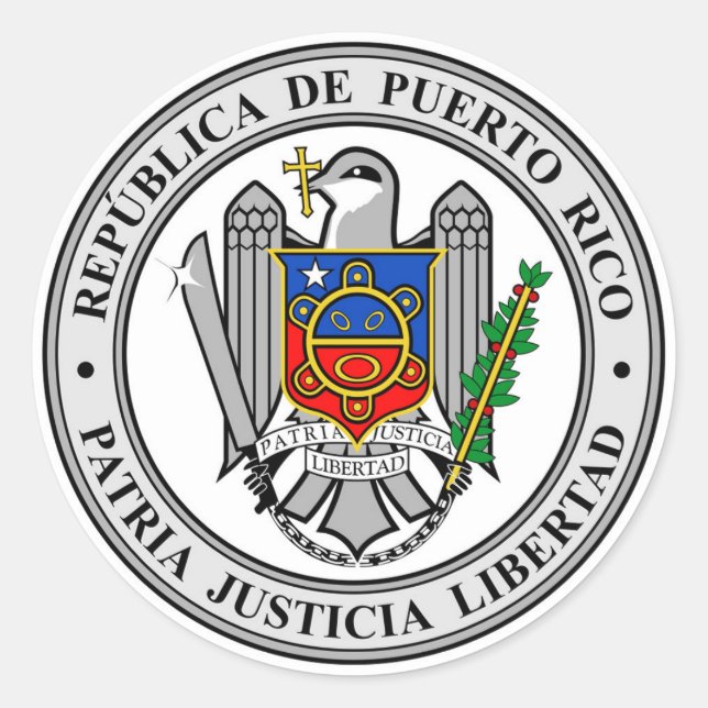 Adesivo Redondo Emblema Nacional da República de Porto Rico (Frente)