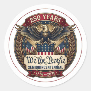 Adesivo Redondo Emblema Patriótico do Legado Americano de 250 Anos