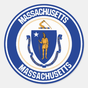 Adesivo Redondo Emblema redondo de Massachusetts