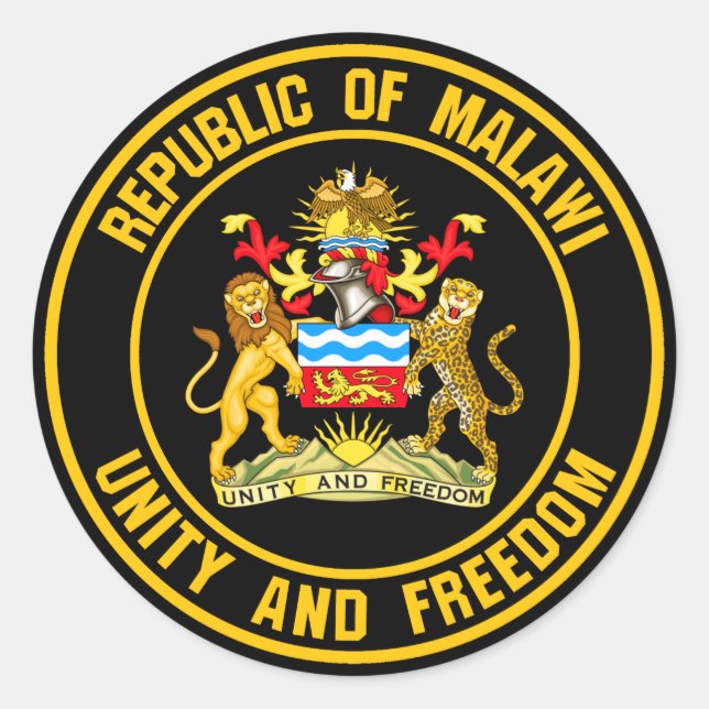 Adesivo Redondo Emblema redondo do Malawi (Frente)