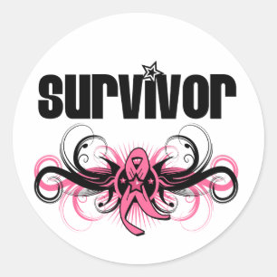 Adesivo Redondo Emblema voado Grunge do sobrevivente do cancro da 