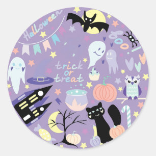 Adesivo Redondo Embraço Enigmático: Círculo de Halloween Roxo