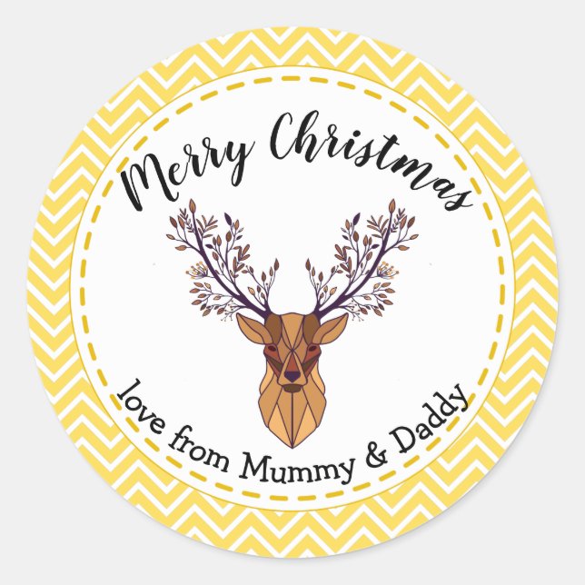 Adesivo Redondo embrulho de presente de criança amarelo christmas  (Frente)