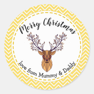 Adesivo Redondo embrulho de presente de criança amarelo christmas 