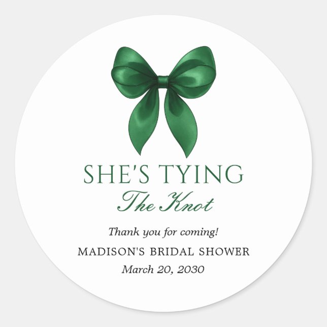Adesivo Redondo Emerald Bow She's Tying the Knot Bridal Shower (Frente)