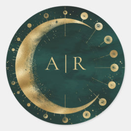 Adesivo Redondo Emerald Dourado Crescent Moon Wedding Envelope Sea