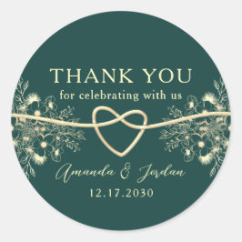 Adesivo Redondo Emerald Dourado Wedding Obrigado