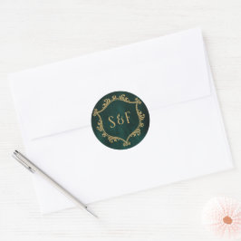 Adesivo Redondo Emerald Green Dourado Crest Monograma Envelope Sea
