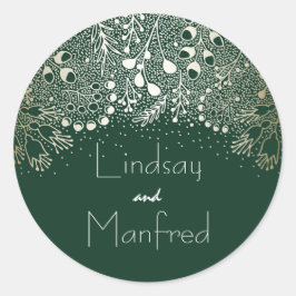 Adesivo Redondo Emerald Green e Dourado Casamento de Filigree