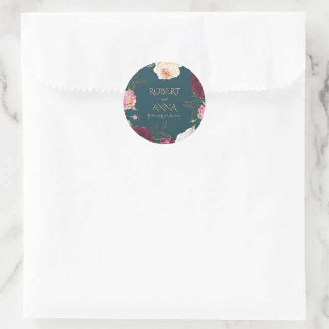 Adesivo Redondo Emerald Green e gold Floral Weding (Bolsa)