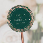 Adesivo Redondo Emerald Green e Rosa Dourado Obrigado<br><div class="desc">Estes Emerald Green e Rosa Dourado Obrigado Stickers são uma forma excelente de adicionar um pouco mais de personalização ao seu grande dia. Os detalhes florais e a ousada paleta de cores esmeraldas são elegantes e perfeitos para uma celebração romântica. Estes adesivos serão excelentes para casamentos, chás de casamento, aniversários...</div>