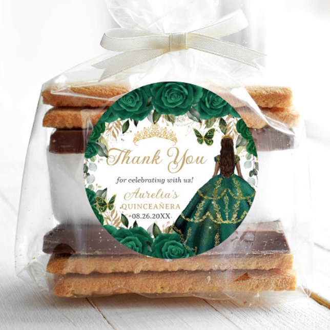 Adesivo Redondo Emerald Green Floral Gold Princess Quinceanera 16 (Criador carregado)